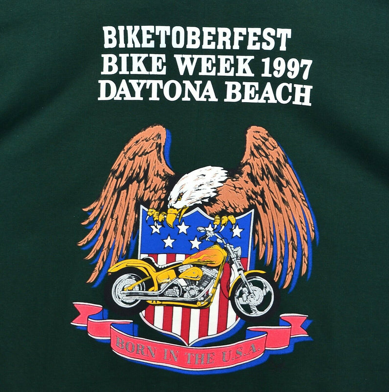 Vintage 90s Daytona Bike Week Men's Large Biketoberfest Green Graphic T-Shirt