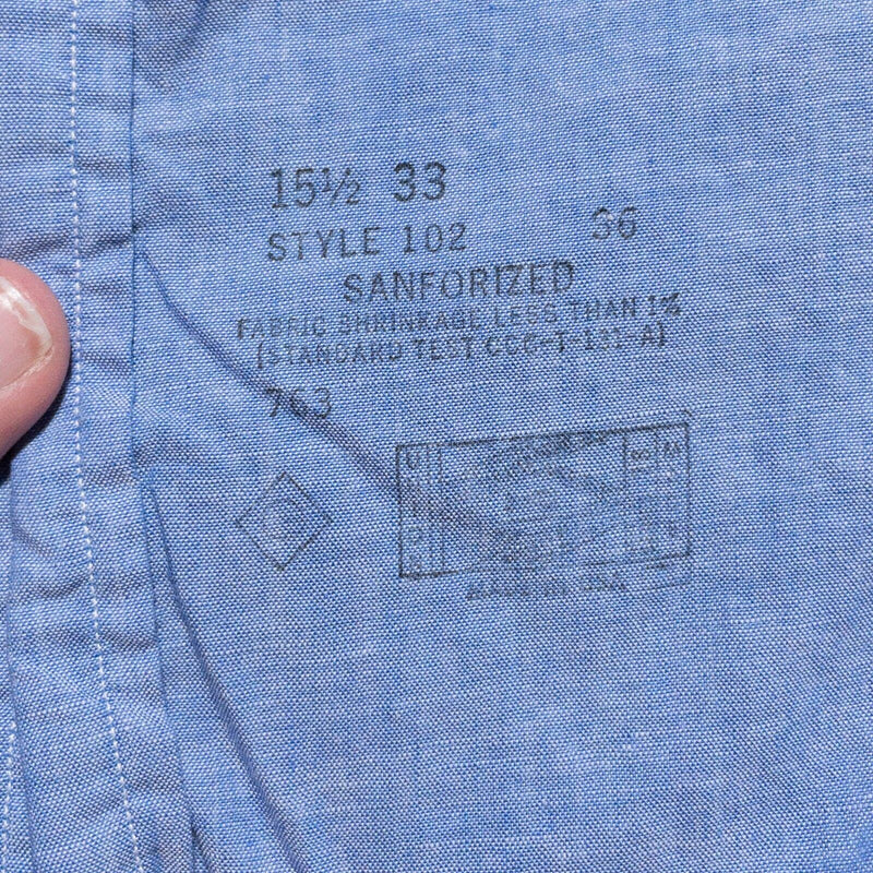 Vintage GANT Shirt Men's 15.5-33 Sanforized Union USA Hugger Blue Button-Down