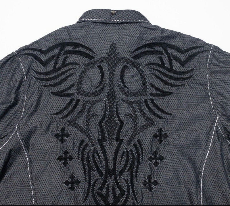 Roar Signature Shirt Large Men's Tribal Embroidered Long Sleeve Charcoal Gray