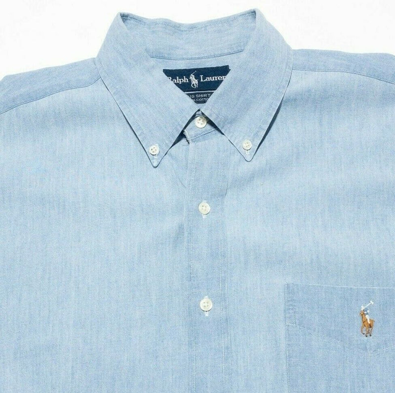 Polo Ralph Lauren Big Shirt Blue Chambray 90s Button-Down Shirt Men's Large