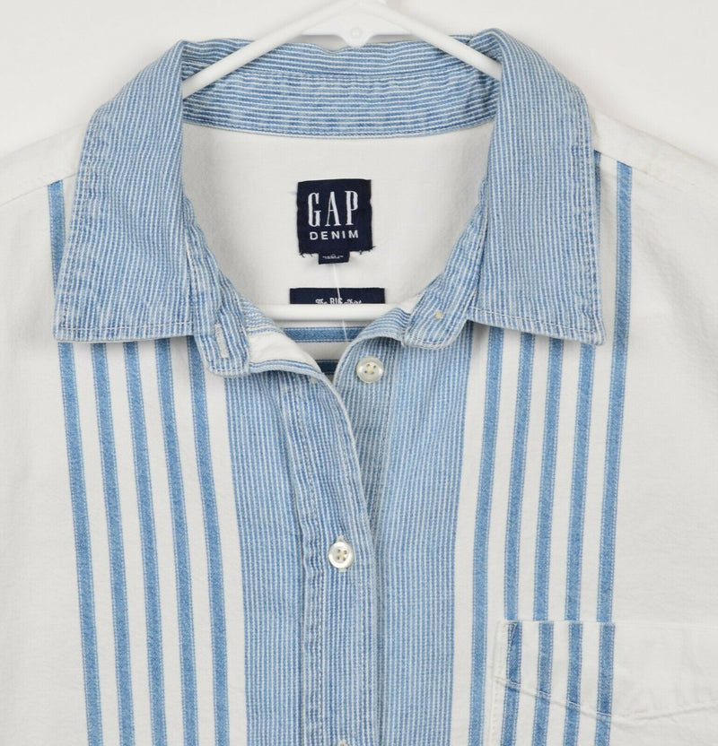 GAP Denim Women's Sz Medium Blue White Striped Vintage 1990s The BIG Shirt