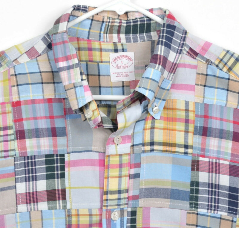 Brooks Brothers Men's Sz Large Patchwork Plaid Short Sleeve Button-Down Shirt