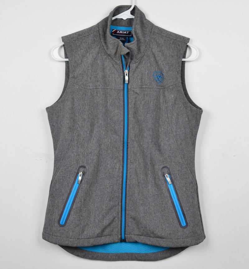 Ariat Women's Medium Gray Light Blue Fleece Lined Full Zip Rodeo Softshell Vest