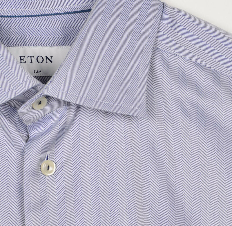 ETON Men's 44/17.5 (XL) Slim Blue Striped Spread Collar Long Sleeve Dress Shirt