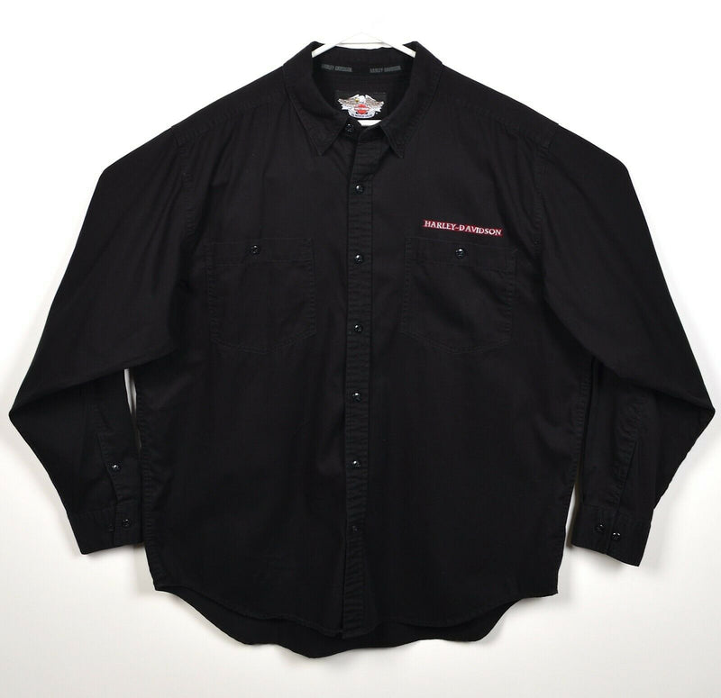 Harley-Davidson Men's XL Solid Black Flames Logo Garage Mechanic Biker Shirt