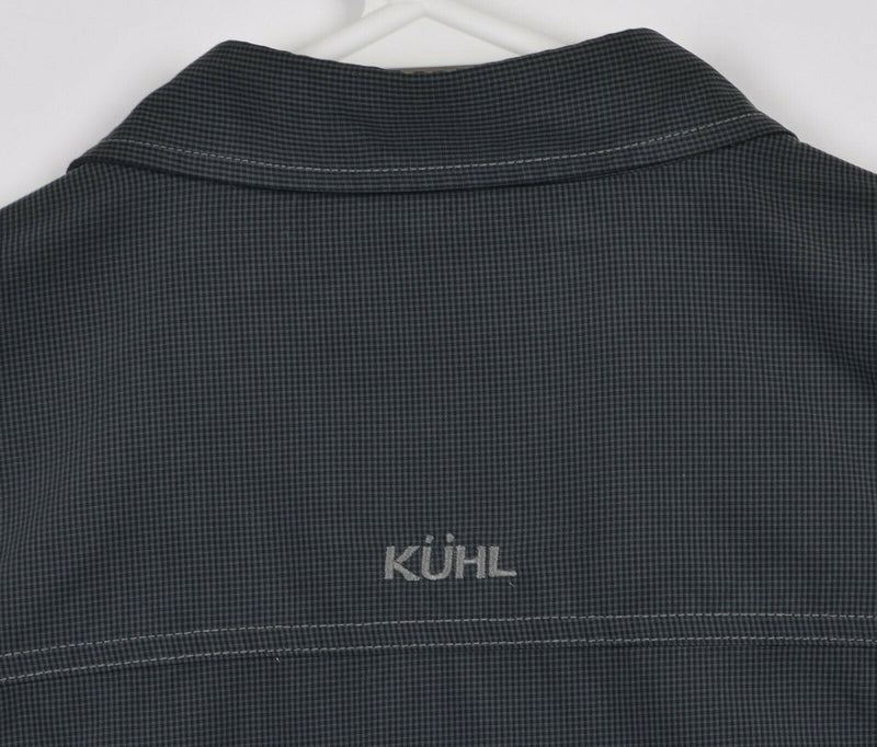 Kuhl Eluxur Men's Large 5-Panel Gray Micro-Check Plaid Ionik Hiking Shirt