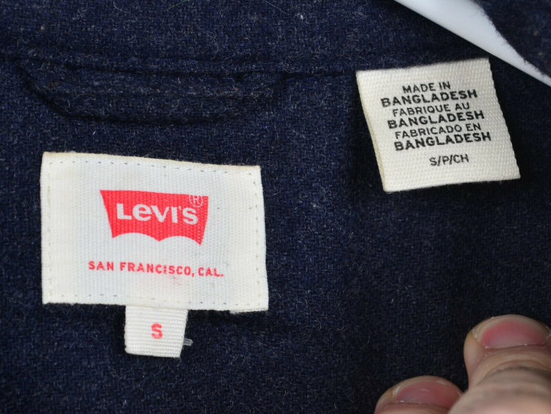 Levi's Men's Sz Small Wool Blend Pearl Snap Navy Blue Western Red Tab Shirt