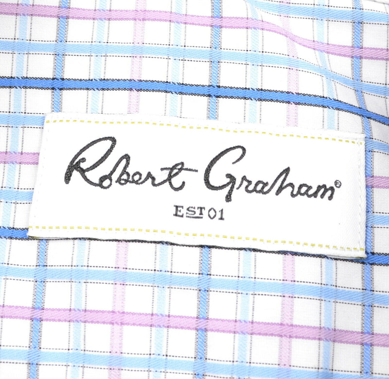 Robert Graham Men's Sz 15/38 Blue Pink Plaid Spread Collar Dress Shirt