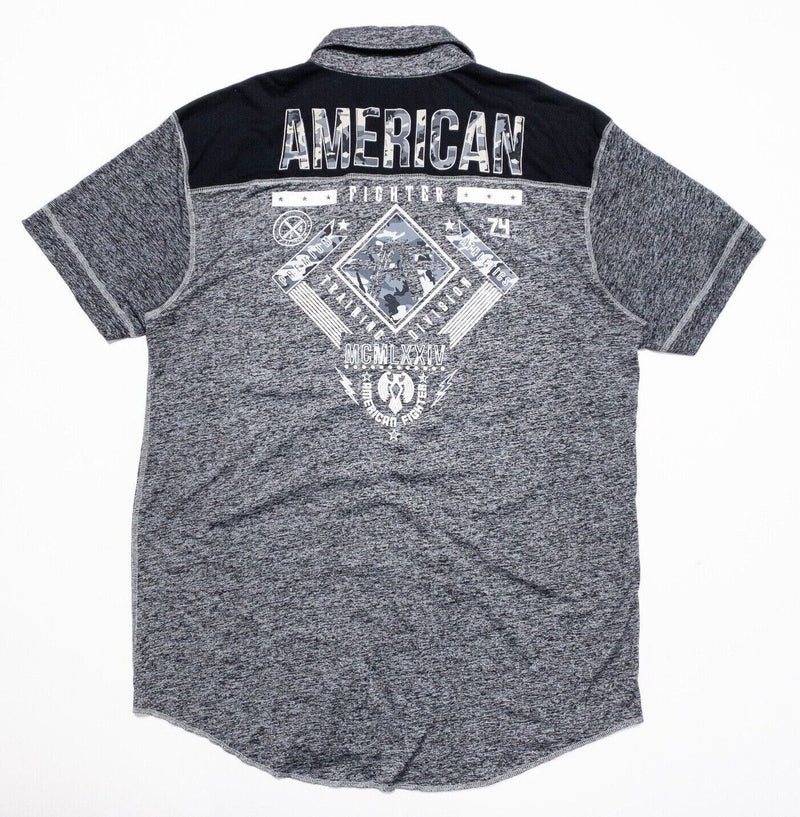 American Fighter Buckle Shirt 3XL Men's Gray Black Short Sleeve Button-Front