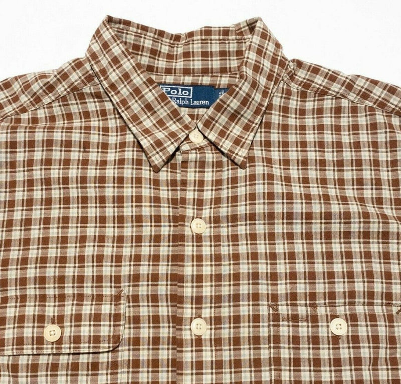 Polo Ralph Lauren Shirt Men's 2XL Brown Check Long Sleeve Button-Front Casual