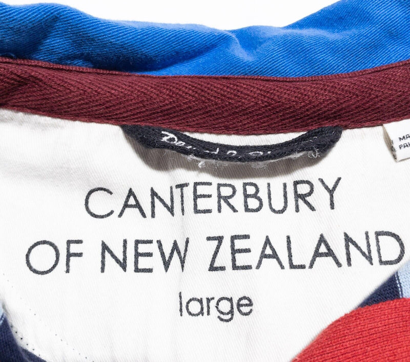 Canterbury of New Zealand Rugby Shirt Men's Large Long Sleeve Blue Stripe Crest