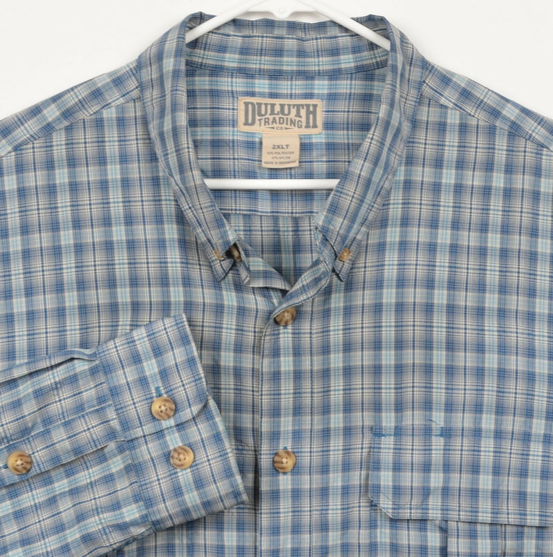 Duluth Trading Co Men's 2XLT Blue Plaid Polyester Fishing Hiking Outdoors Shirt