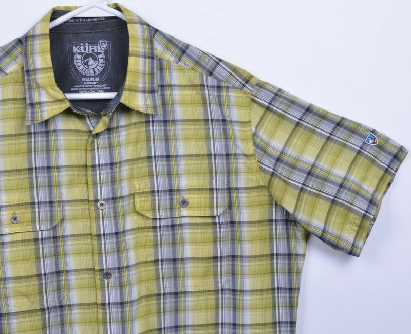 Kuhl Eluxur Men's Medium Green Gray Plaid Hiking Travel S/S Button-Front Shirt