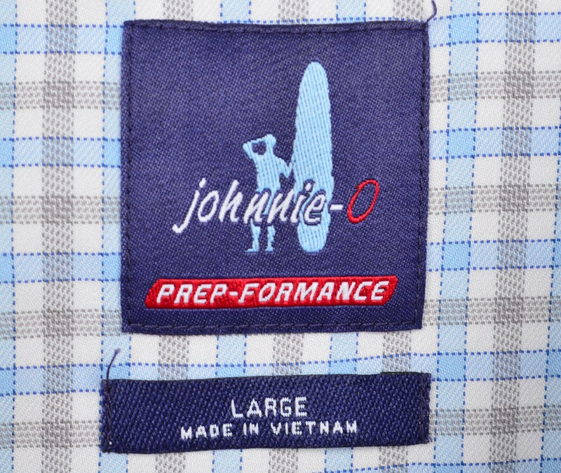 Johnnie-O Prep-Formance Men's Large Nylon Wicking Blue Check Button-Down Shirt