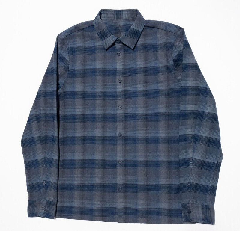 Lululemon Mason Peak Flannel Shirt Men's Fits Large Blue Gray Plaid Long Sleeve