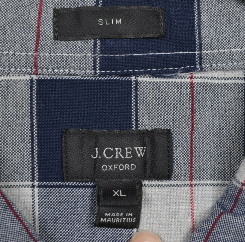J.Crew Oxford Men's XL Slim Navy Blue Gray Plaid Casual Button-Down Shirt