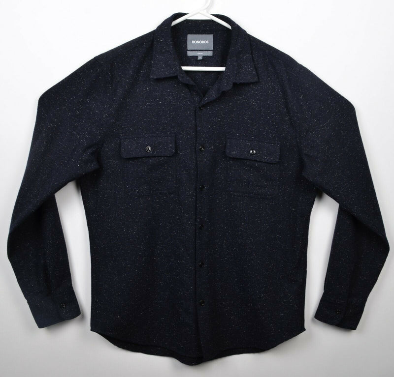 Bonobos Men's Large Slim Fit Wool Blend Navy Blue Speckled Dot Flannel Shirt