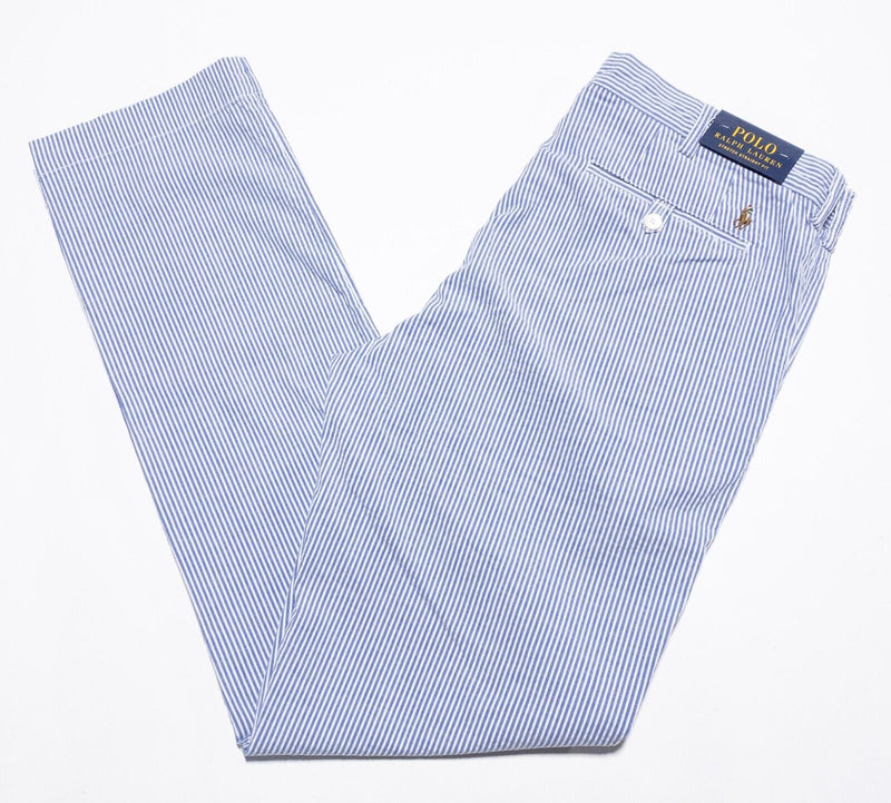 Polo Ralph Lauren Pants Men's 36x34 Stretch Straight Fit Blue Stripe Seersucker