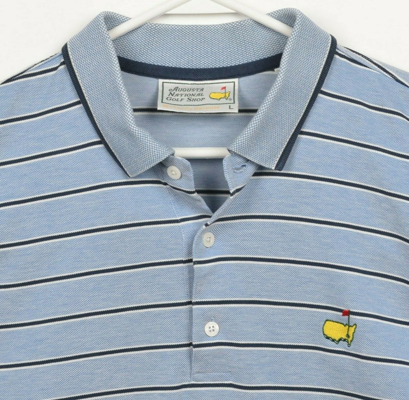 Masters Golf Men's Large Augusta Sportswear Blue Striped Golf Polo Shirt