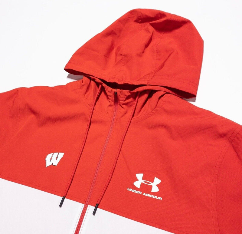 Wisconsin Badgers Jacket Men's Large Under Armour Full Zip Hooded Red White