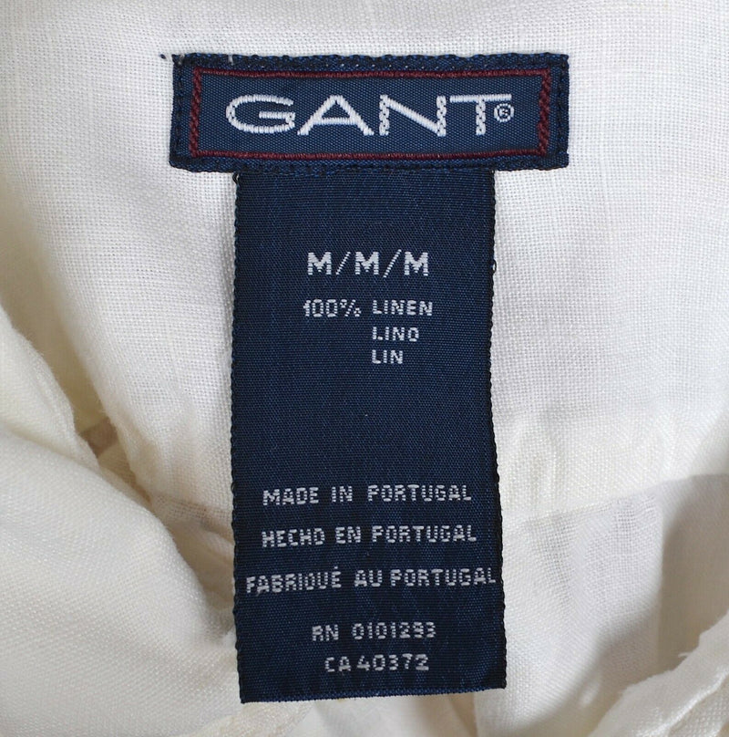 GANT Men's Sz Medium 100% Linen White Vacation Resort Button-Down Shirt