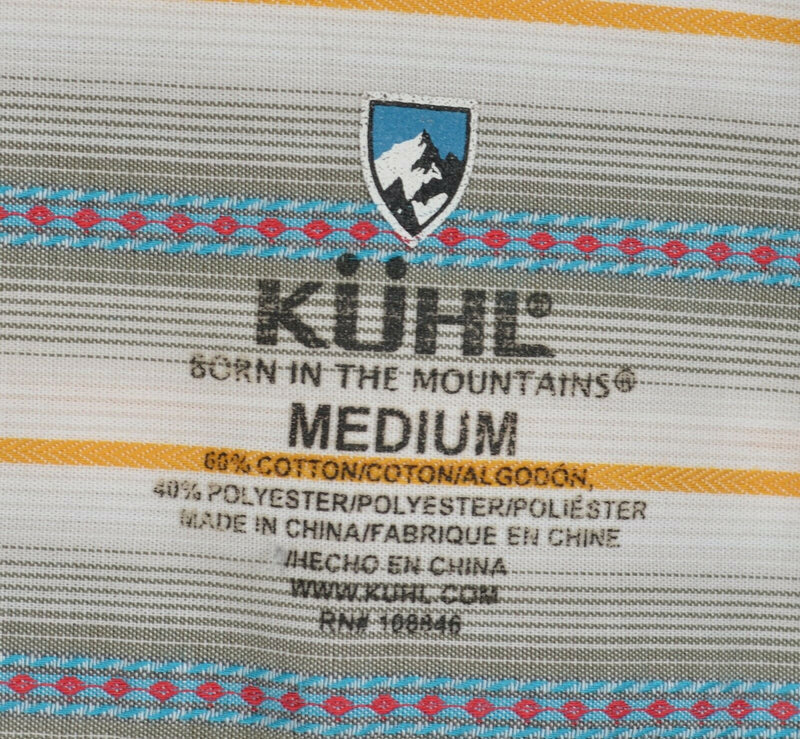 Kuhl Men's Medium Blue Yellow Striped Hiking Outdoor Travel Button-Front Shirt