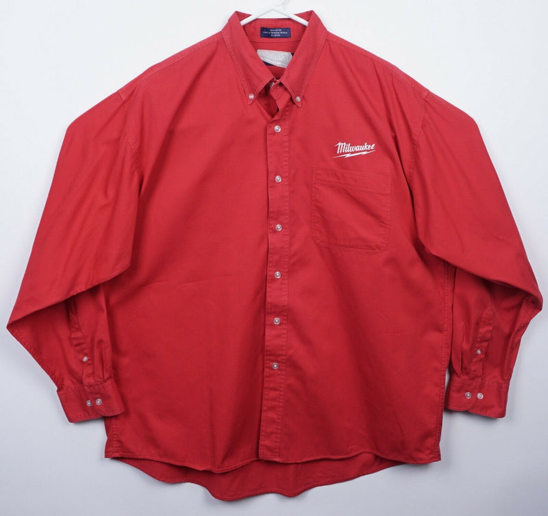 Milwaukee Tools Men's XL Solid Red Embroidered Logo Work Button-Down Shirt