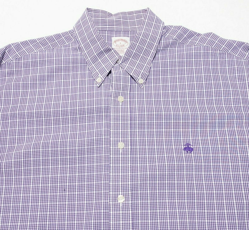 Brooks Brothers Non-Iron Button-Down Shirt Sheep Logo Purple Check Men's Large