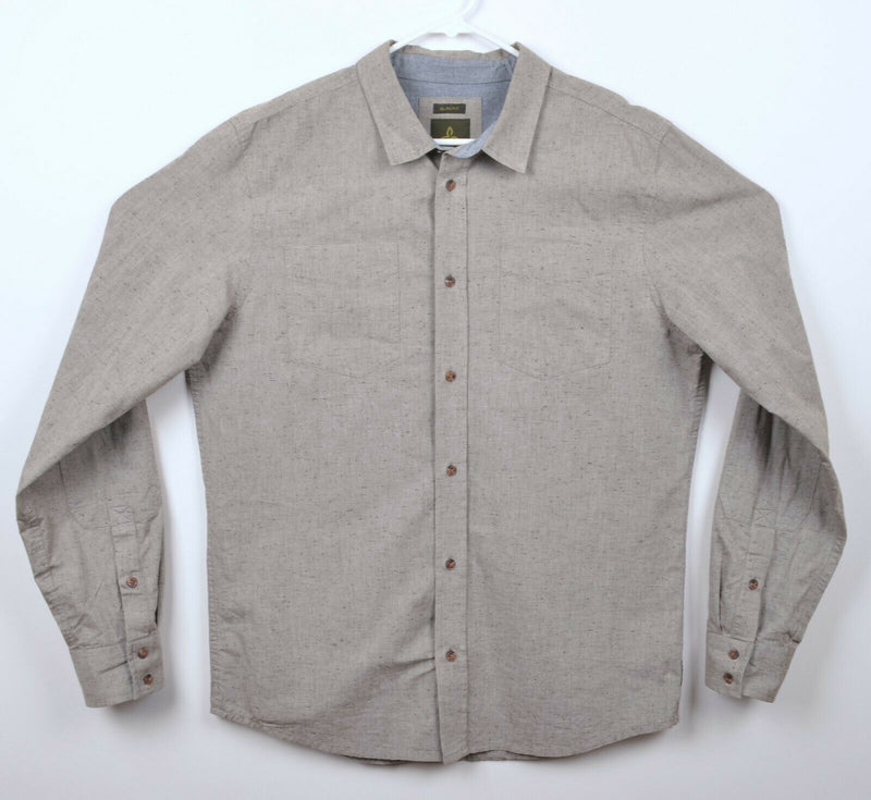 Prana Men's Large Slim Fit Organic Cotton Polyester Blend Gray Long Sleeve Shirt