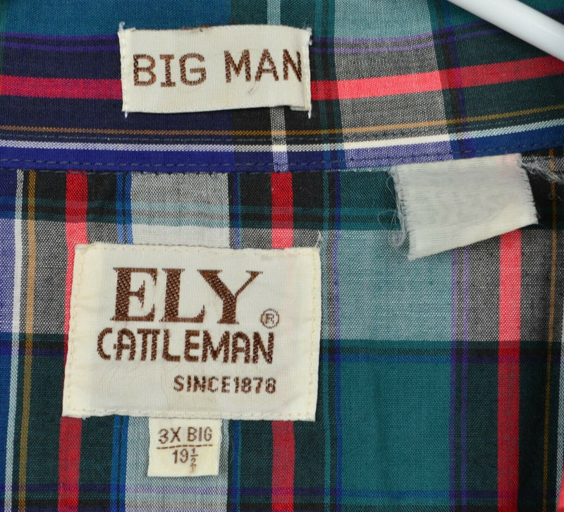 Ely Cattleman Men's Sz 3XL Big Pearl Snap Blue Green Red Plaid Western Shirt