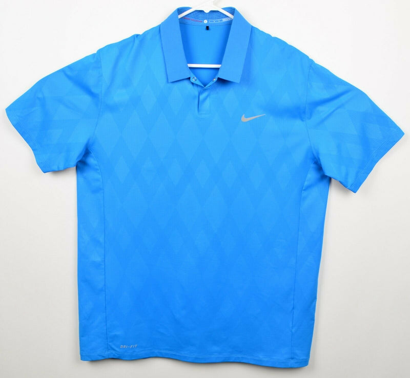 Tiger Woods Collection Men's Large Nike Snap Button Blue Argyle Golf Polo Shirt