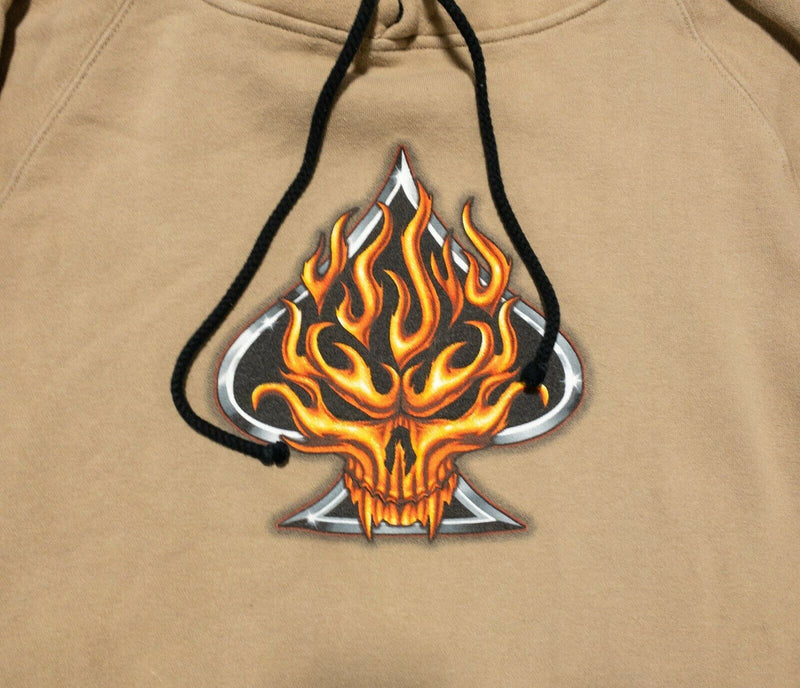 Top Heavy Men's XL Flame Skull Spade Vintage 90s Y2K Skater Tan Pullover Hoodie