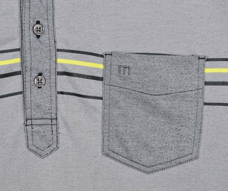 Travis Mathew Men's Sz XL Gray Striped Cotton Blend Pocket Golf Polo Shirt