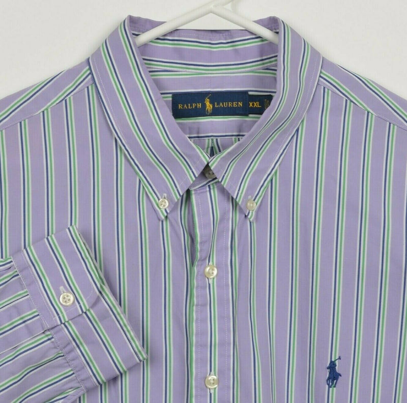 Polo Ralph Lauren Men's 2XL Purple Striped Pony Long Sleeve Button-Down Shirt