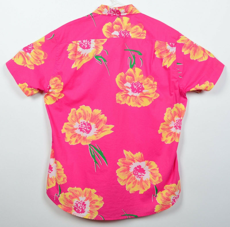 Bonobos Men's Medium Slim Fit Hot Pink Floral Short Sleeve Button-Front Shirt