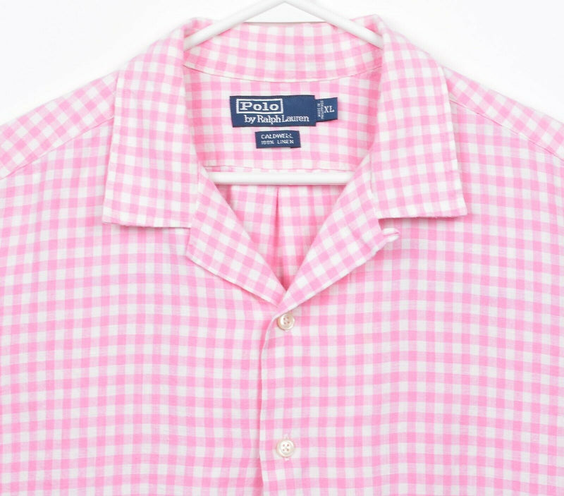 Polo Ralph Lauren Men's XL 100% Linen Pink Gingham Check Caldwell Camp Shirt