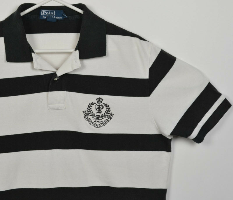 Polo Ralph Lauren Rugby Shirt Men's Large Black White Striped Embroidered Crest