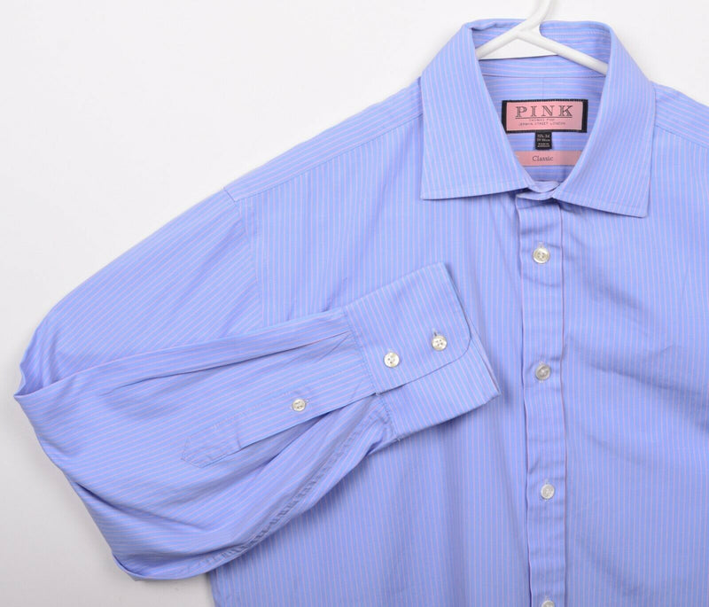 Thomas Pink Classic Men's 15.5-34 Blue Striped Button-Front Dress Shirt