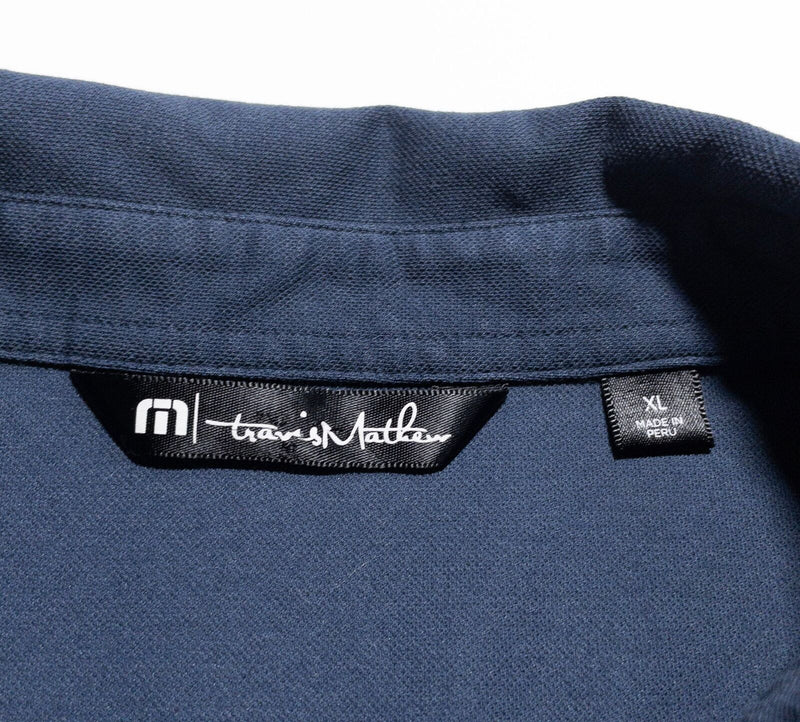 Travis Mathew Polo Shirt Men's XL Blue Gray Striped Short Sleeve Golf Casual