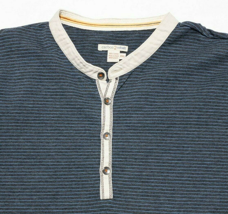 Carbon 2 Cobalt Men's 2XL Henley Collar Blue Striped Long Sleeve Shirt