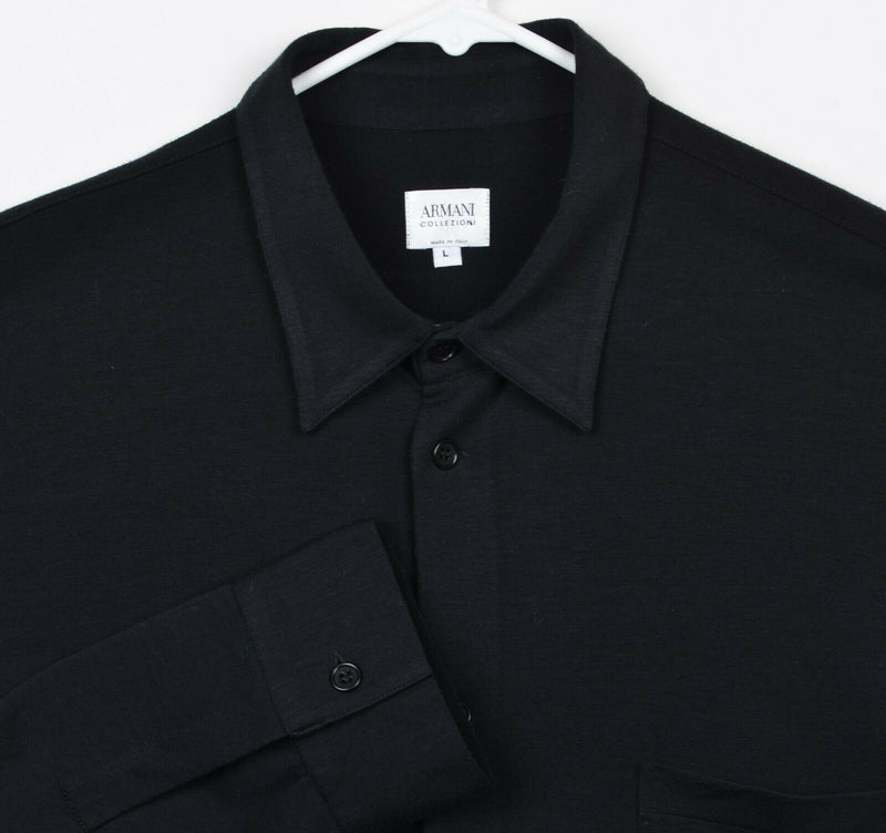 Armani Collezioni Men's Large Viscose Polyester Solid Black Made in Italy Shirt