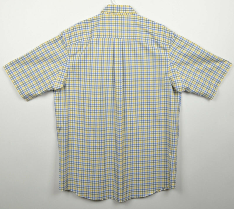 Duluth Trading Co. Men's Large Yellow Blue Plaid Check S/S Button-Down Shirt