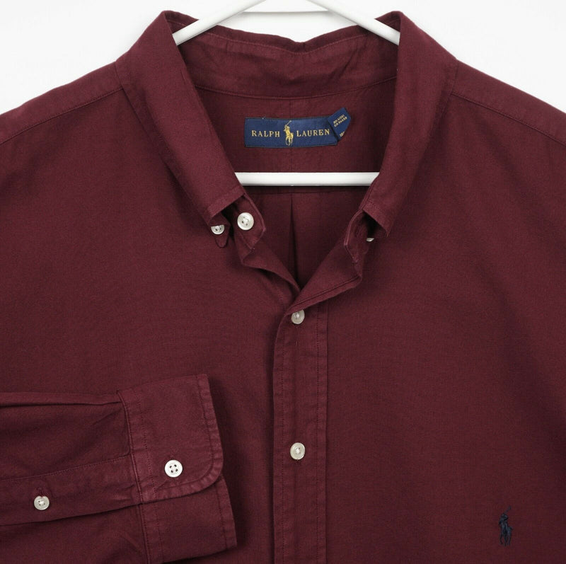 Polo Ralph Lauren Men's 2XB (2XL Big) Solid Maroon Red Button-Down Shirt