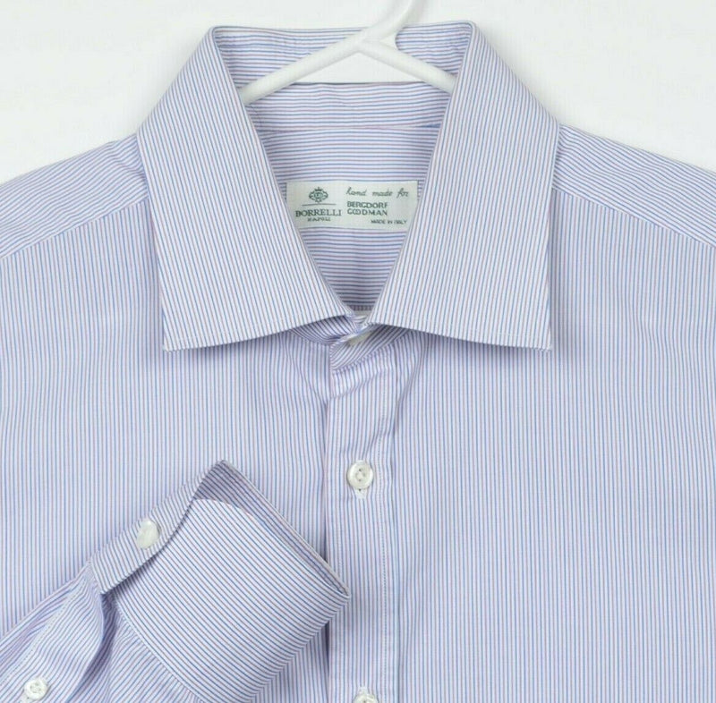 Borrelli Napoli Bergdorf Goodman Men's XL Blue Purple Striped Italian Shirt