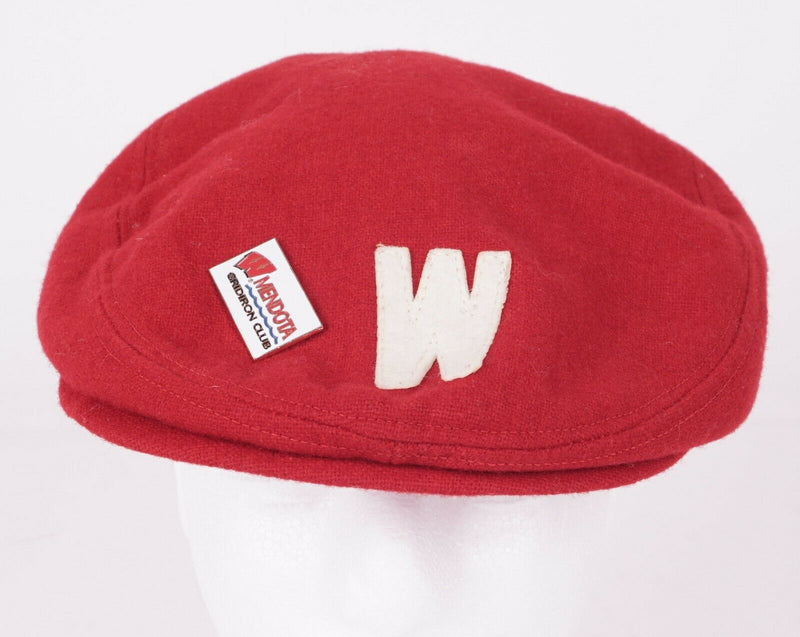 Vtg 70s Wisconsin Badgers Men's Sz Large Wool Blend Solid Red "W" Newsboy Cap