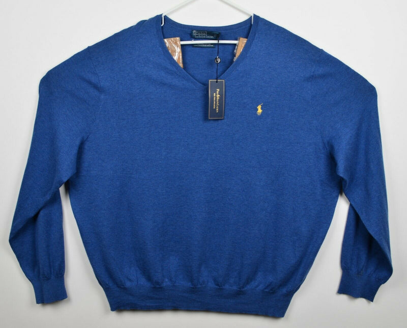 Polo Ralph Lauren Men's 4XB Big Blue V-Neck Pima Cotton Pullover Sweater