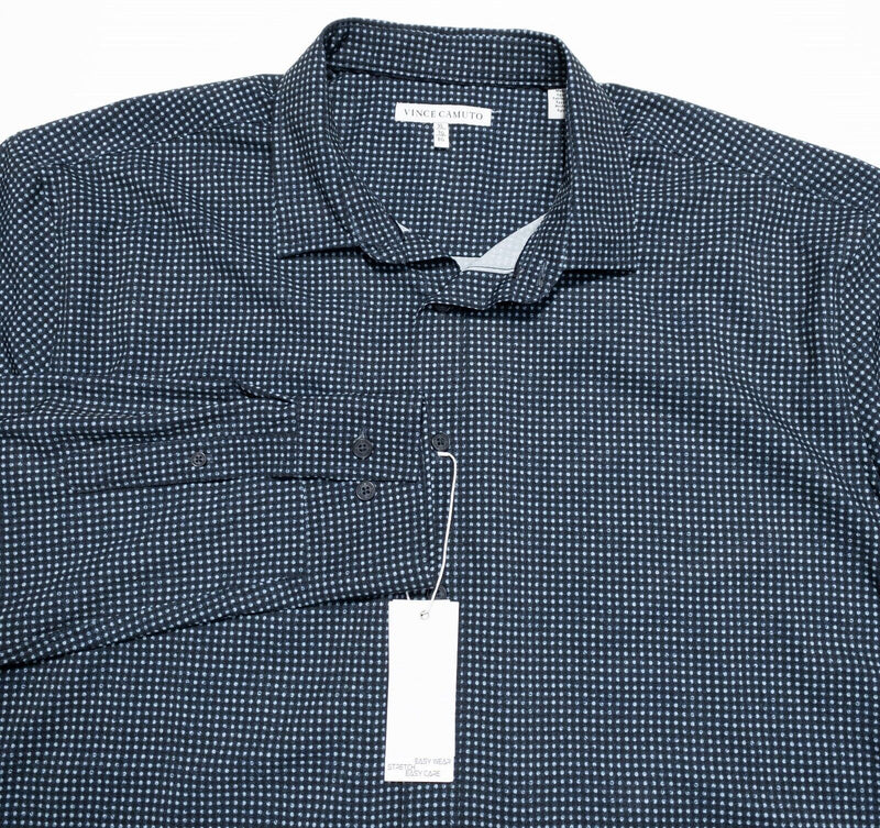 Vince Camuto Men's XL Shirt Long Sleeve Navy Blue Print Polka Dot Polyester