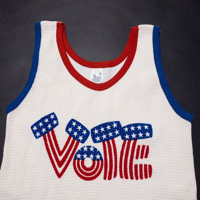 Vintage 70s Vote Tank Top Adult Medium Velva Sheen Waffle Knit Patriotic USA