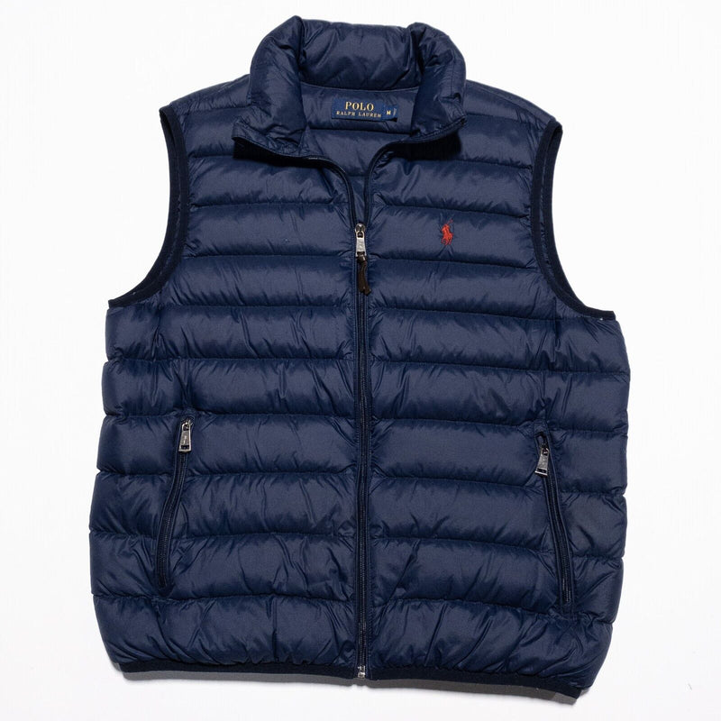 Polo Ralph Lauren Down Puffer Vest Men's Medium Navy Blue Full Zip Preppy Pony