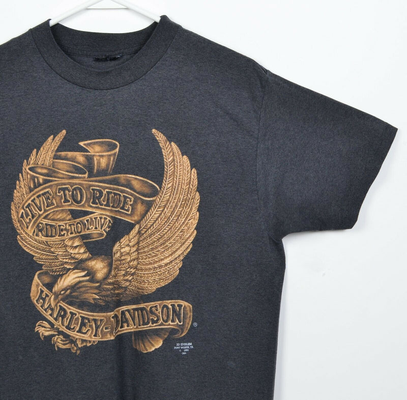 Vintage 1991 3D Emblem Men's Medium? Harley-Davidson Live to Ride Gold T-Shirt